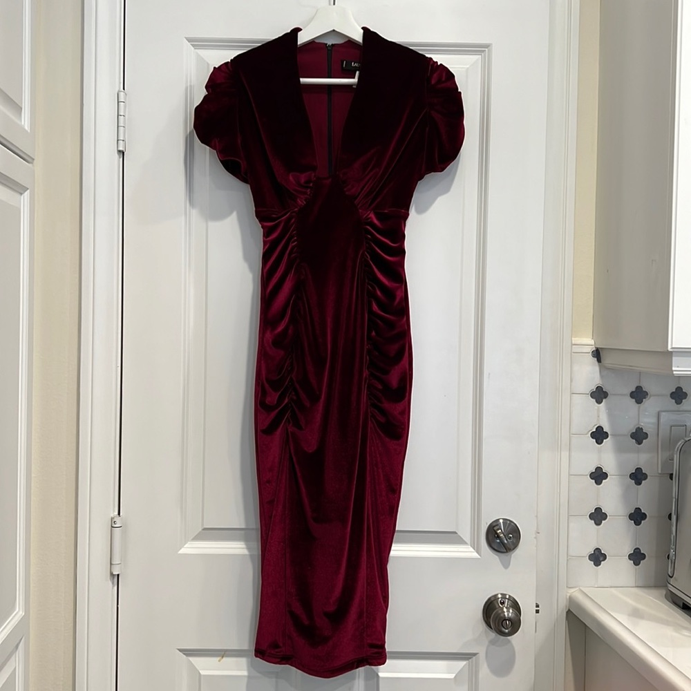 Laura Byrnes Pinup Girl Clothing Red Burgundy Dress - Picture 2 of 11